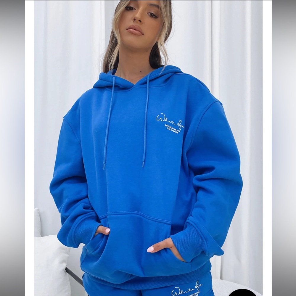 White Fox Set the Standard Electric Blue hoodie